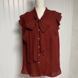 LOFT Sleeveless Tie Front Rust Button Down Blouse Womens Small NWT